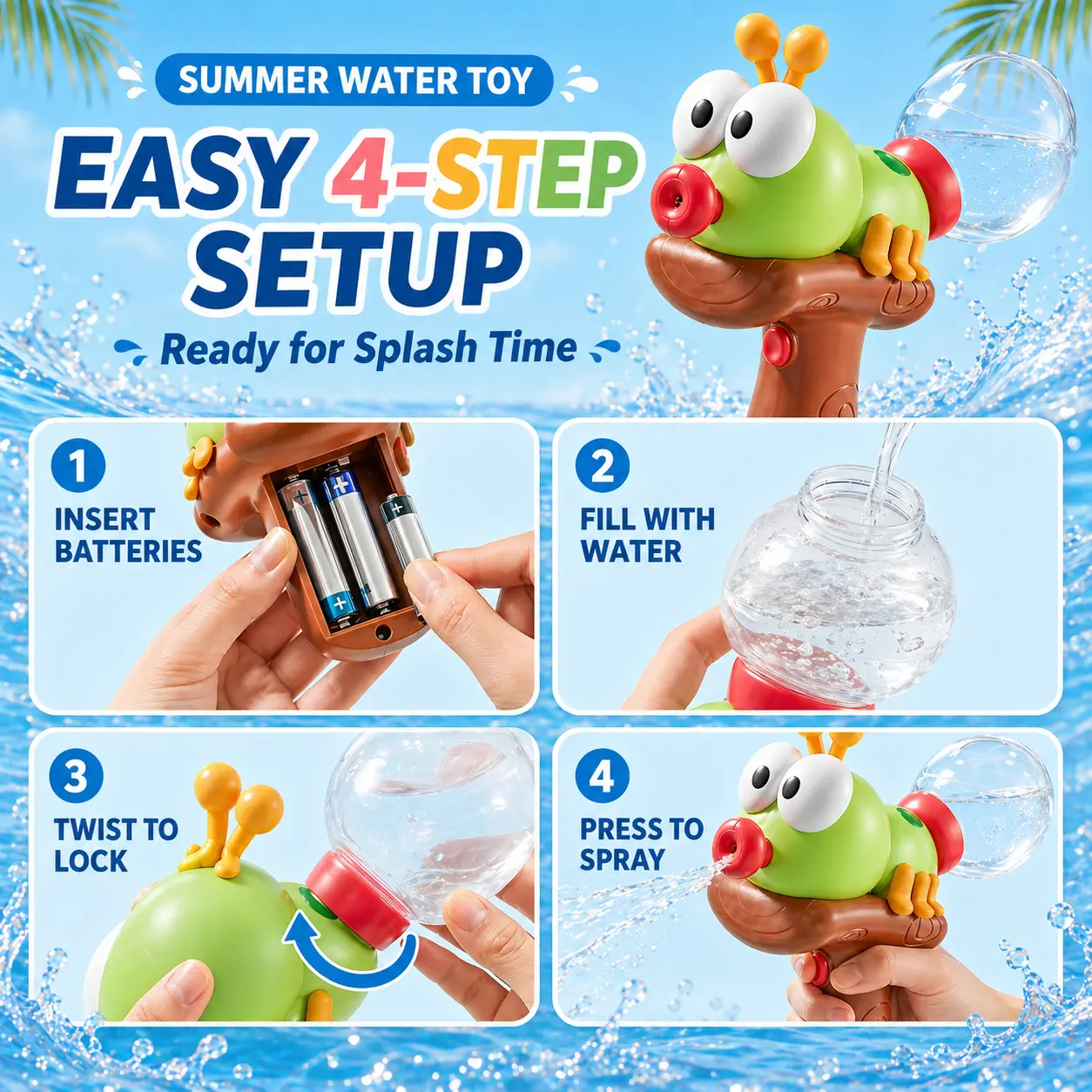 Electric Water Blaster Toy for Kids, Summer Water Blaster Pool Toy with Cute Animal Design, One-Touch Spray Splash Toy for Beach Backyard Outdoor Play Boys Girls