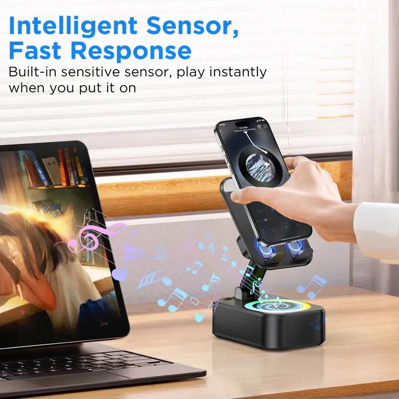 YOYOWAY Wireless Sensor Audio  Speaker Stand,5-in-1 CellPhone Stand,Rechargeable Emergency Power Bank,360&deg; Rotation Phone Speaker Stand & Charger, Suitable for Kitchen Travel Party Outdoors Gym, Women's  Men's Gift Ideas Phone Accessories