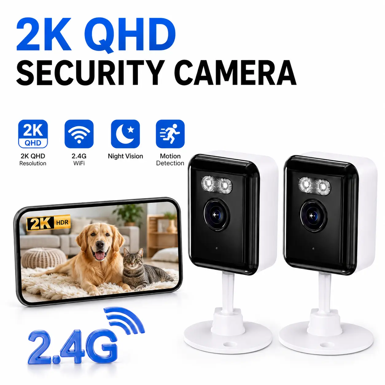 Indoor Pet Camera, 1080P HD WiFi Security Camera for Dogs Cats Baby Monitor, Full-Color Night Vision, Motion Detection Alerts, Two-Way Audio, App Control Home Camera