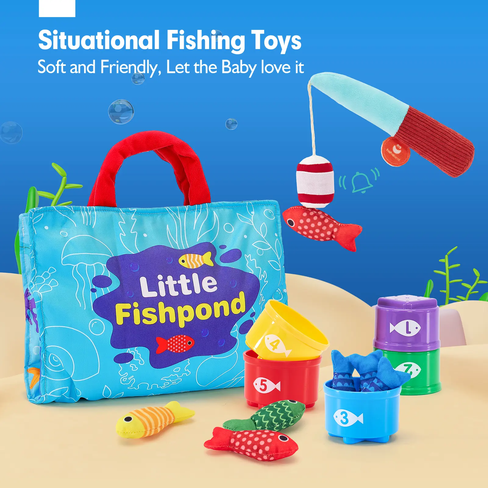 Oddler Fishing Set-10 in 1 Cloth Fishing Game Toddler Toys with Stacking Cups - Number Counting, Color Sorting Learning,Montessori-Inspired Fishing Game with 22 Pcs for 1 Year Old Boys Girls,Newborn/toddler Birthday Gift,Stackable Fish Buckets