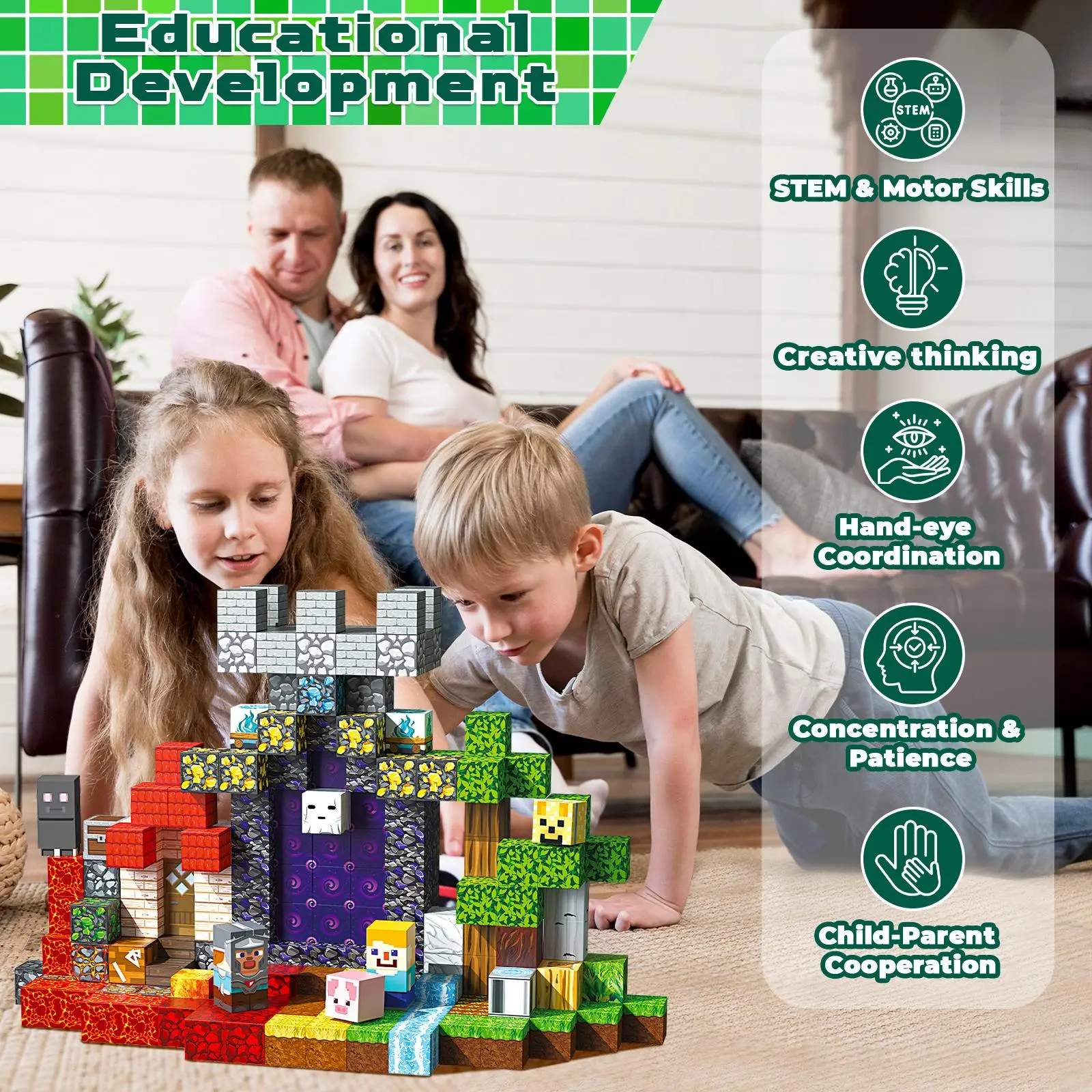 Magnetic Building Blocks- Magnetic Blocks Magnetic STEM Montessori Children Creative Building Block