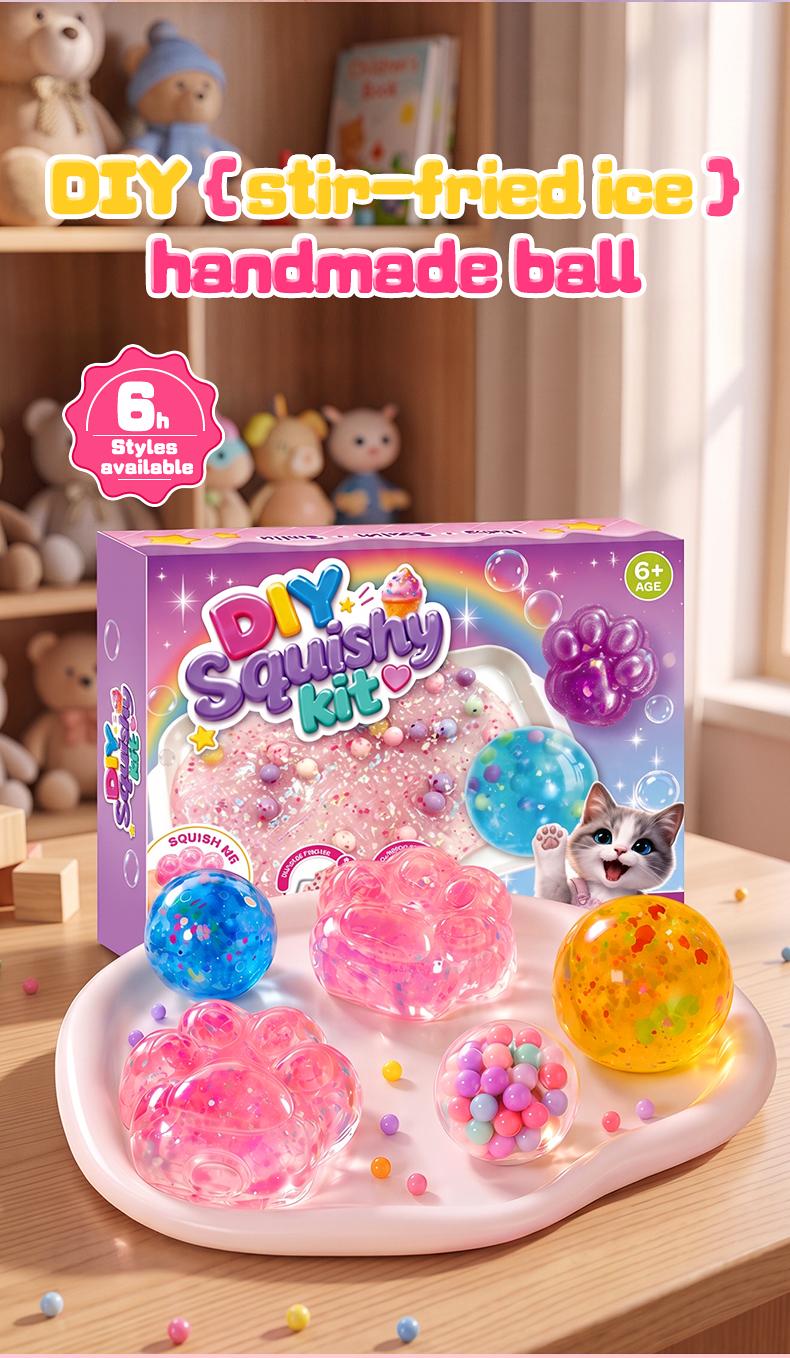 Kawaii DIY Squishy Kit - Unisex Cat Paw Mochi Squishy, Super Soft Texture, ASMR Stress Relief Fidget Toy, Handmade Room Decor, Creative Craft Activity, Cool Handmade Gift for Kids, Squishies Toys