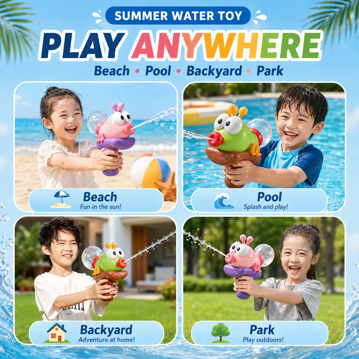 Electric Water Blaster Toy for Kids, Summer Water Blaster Pool Toy with Cute Animal Design, One-Touch Spray Splash Toy for Beach Backyard Outdoor Play Boys Girls