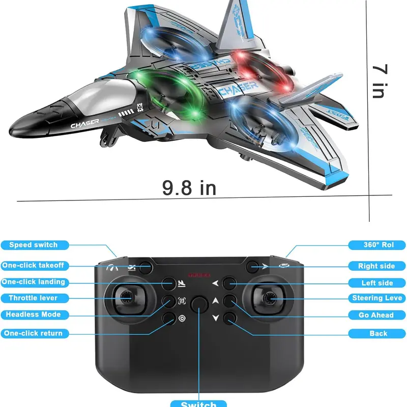 Unisex Kids RC Flying Fighter Jet Toy - Durable EVA Foam, Wireless Remote Controller Aeroplanes, Multiple Flying Modes, Adjustable Speed, Cool Stunt Rotation, Rechargeable Battery, LED Lights, Learning Toy.