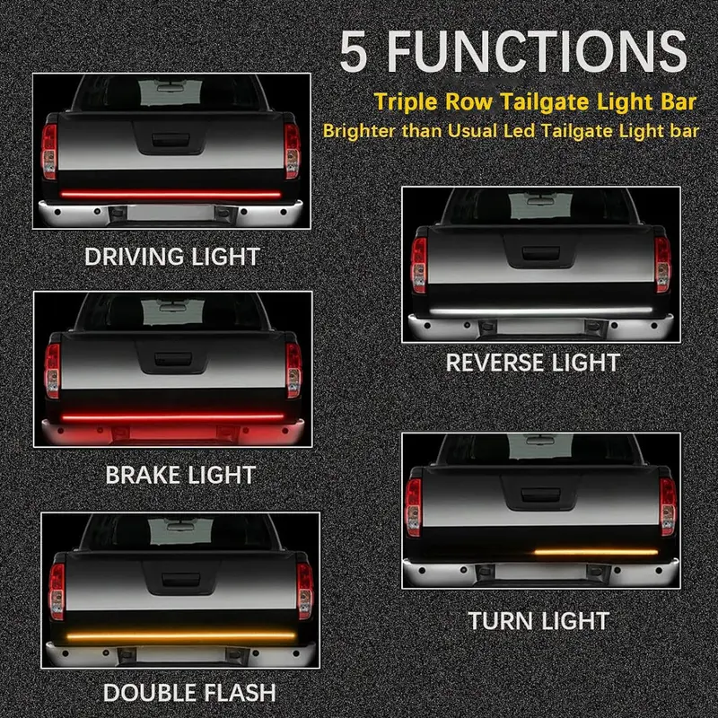 Upgrade Triple Row Tailgate Light Bar Waterproof LED Sequential Brake, Reverse & Turn Signal, Waterproof Plug & Play Truck ,Summer Vibe