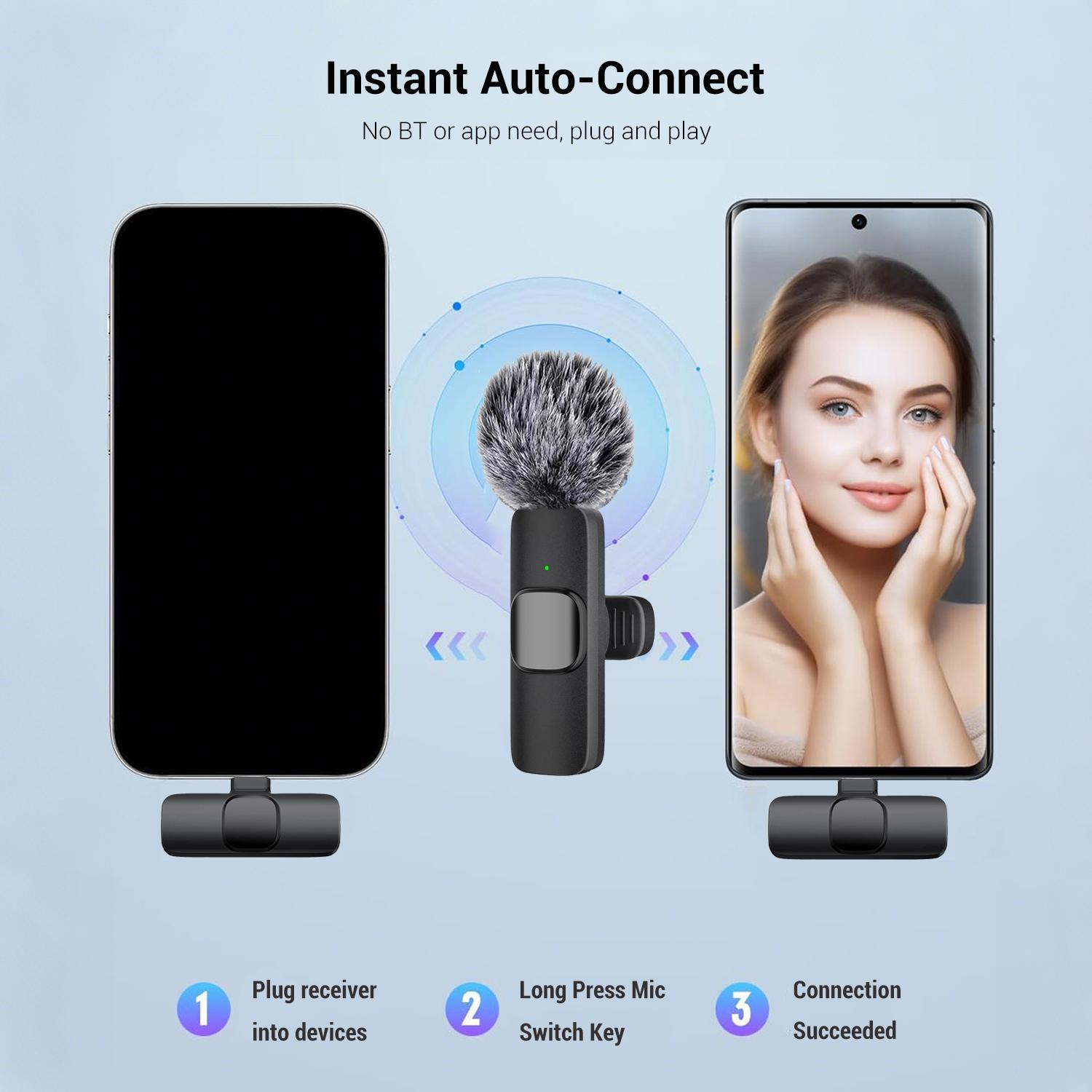 Wireless Mini Lavalier Microphone for iPhone, iPad & Android, Noise-Cancelling Plug & Play Lapel Mic for Lightning, USB-Rechargeable Microphone for Short-Video Platforms, Vlogs & Live Streaming, Live Streaming Equipment