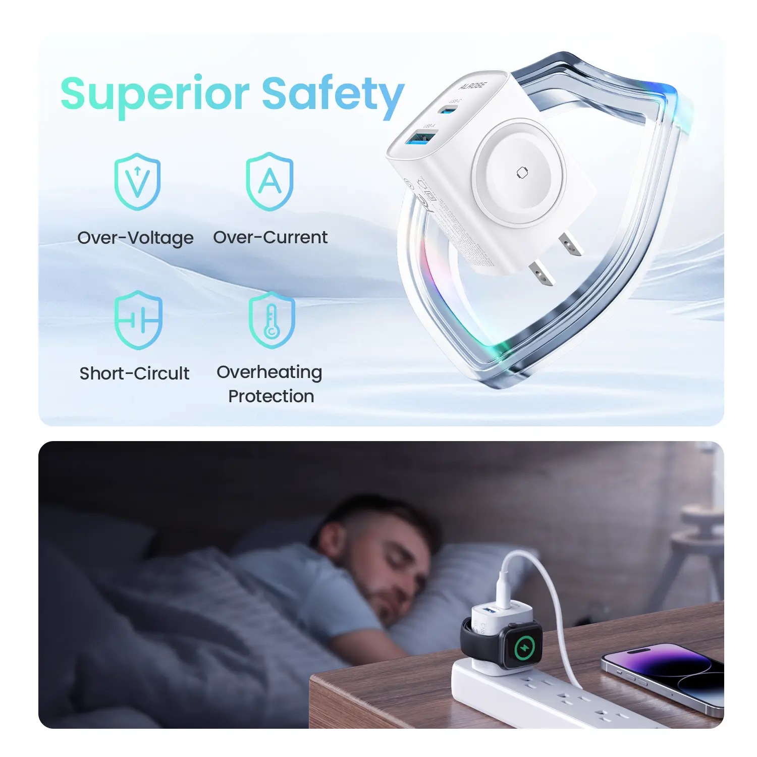 3-in-1 Magnetic Wireless Cordless PD USB-C Wall Charger Block - 20W Fast Charging, Compatible with iWatch Ultra/9/8/7/6, iPhone 17/17 Pro/16/16 Pro/15 Series, Electronic Cellphone, Apple Watch Seires