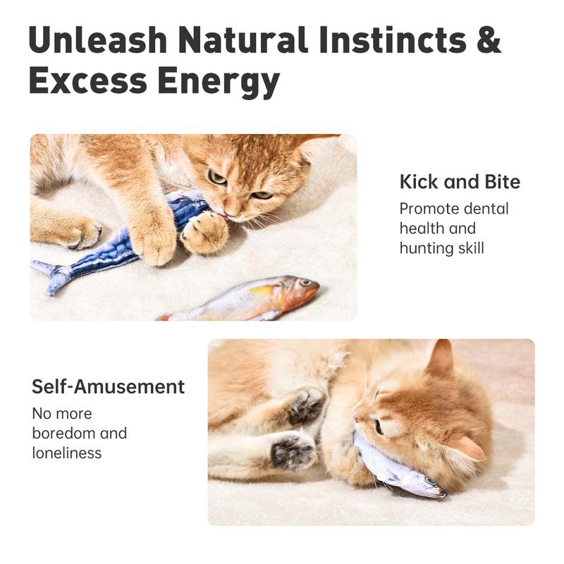 Bitesized Realistic Flopping Fish Cat Toys, 3 Pack, Interactive Cat toys for All Breeds, Tap-Activated 3 Flapping Mode, Sardine/Saury/Yellow Croaker, 7.1 Inches, with Catnip, Rechargeable