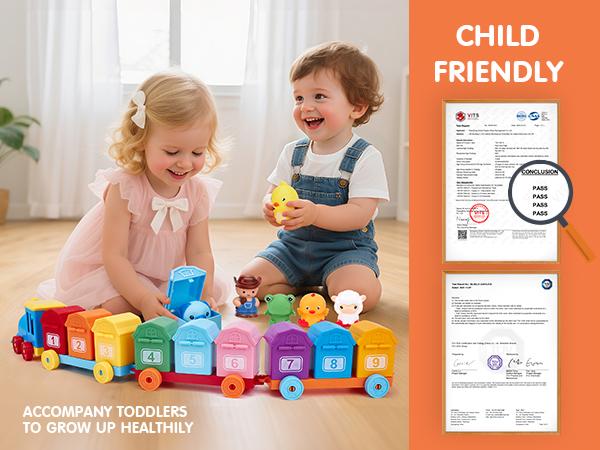 Hahaland Toddler Counting Matching & Sorting Activity Montessori Farm Train Set with Farm Animals Finger Puppets Keys to Lock and Unlock Barn Birthday Gift for Boys Girls 1-3Year Old Busy Board Magnetic Building Blocks
