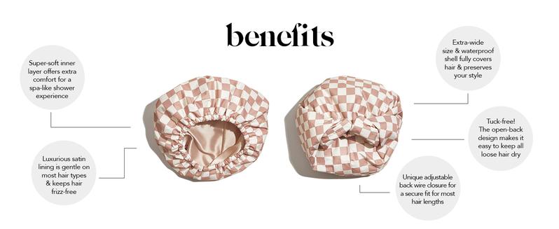 Kitsch Luxury Shower Caps for Women Reusable Waterproof - Flexi Satin Lined, Quick-dry, Adjustable, Hair Cap for Long & Short Hair - Terracotta