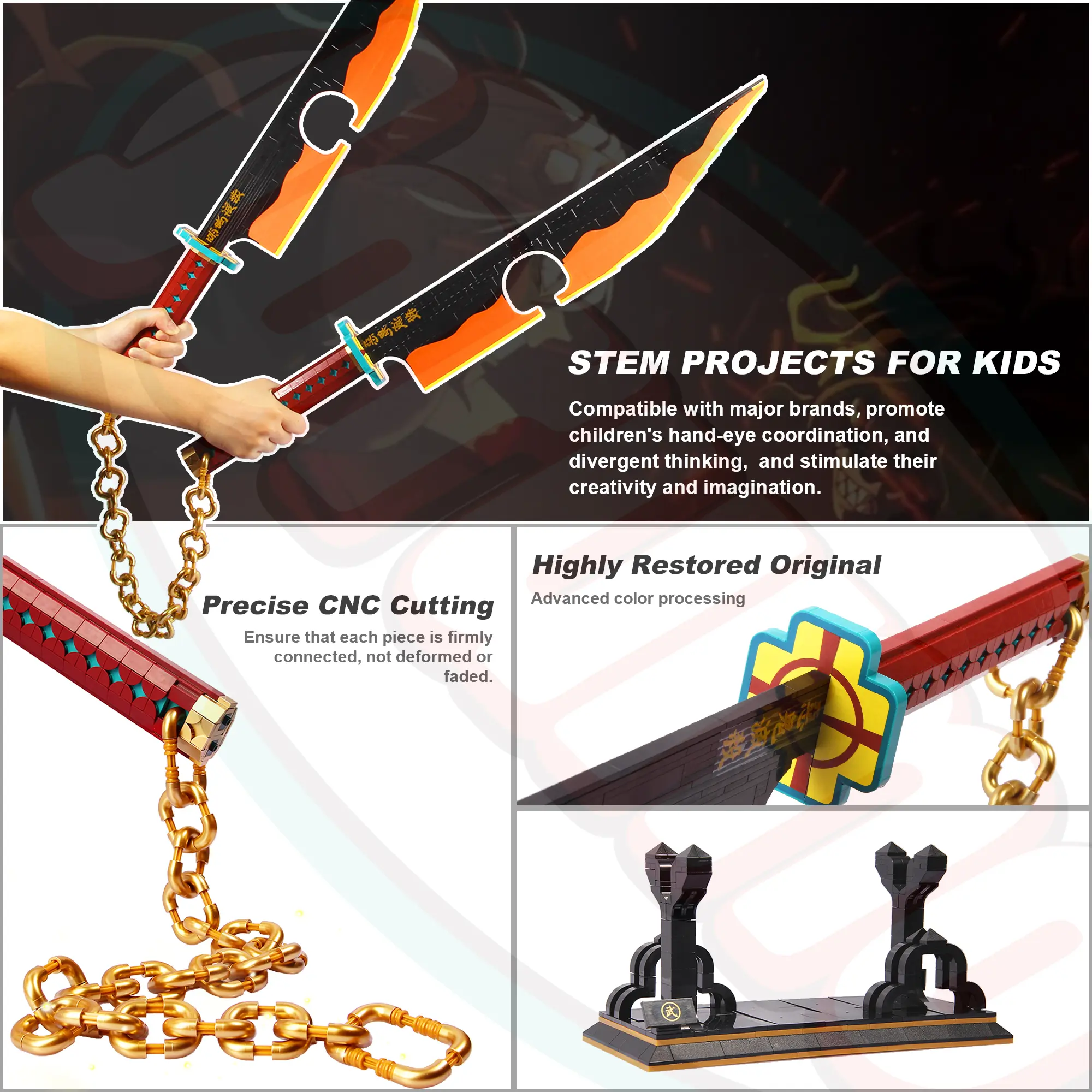 Demon Building Block Set Series with Stand,Handmade Cosplay Anime Toy,Collecting Building and Gifting Model for Anime fans,Home Decoration,Bookshelf Display Cabinet,For aged 12 and above,Stress relief toy