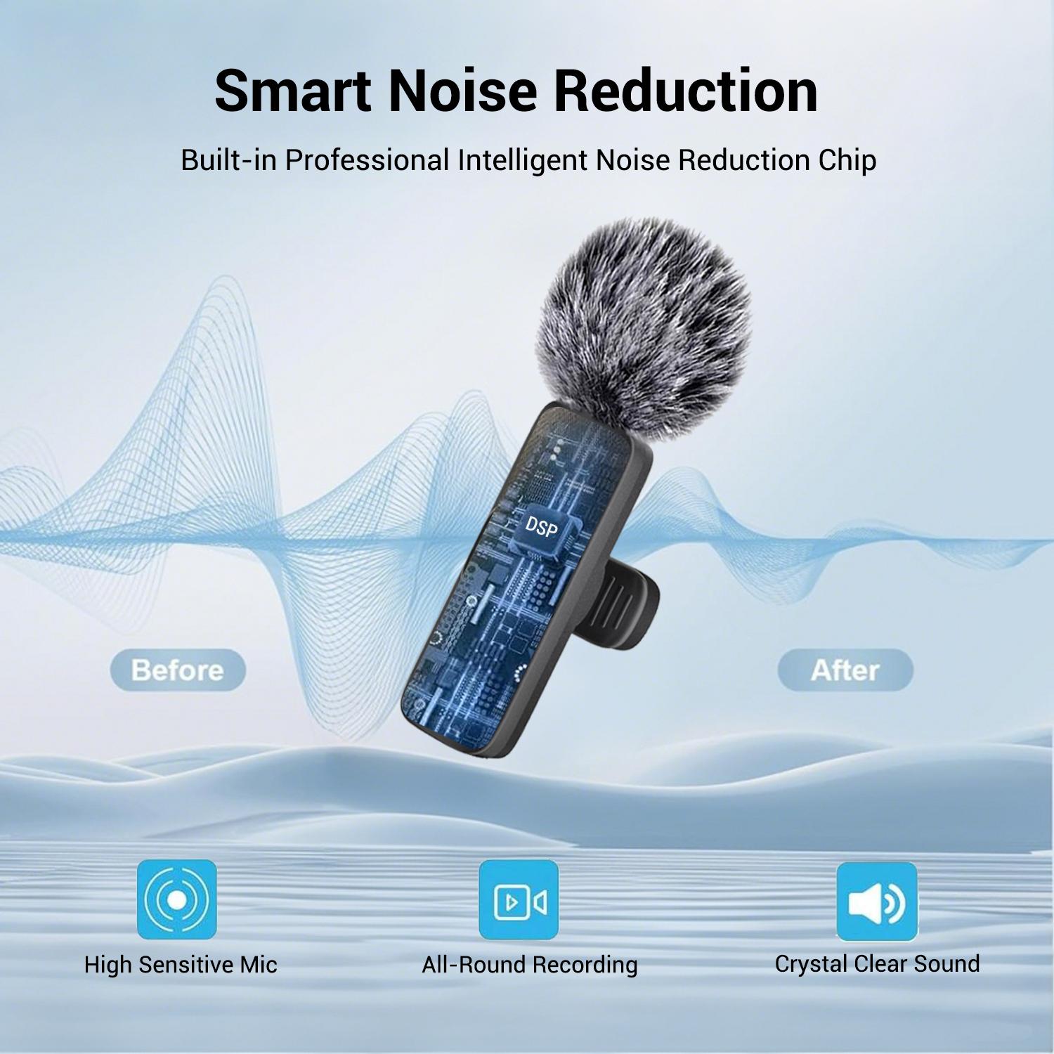 Wireless Mini Lavalier Microphone for iPhone, iPad & Android, Noise-Cancelling Plug & Play Lapel Mic for Lightning, USB-Rechargeable Microphone for Short-Video Platforms, Vlogs & Live Streaming, Live Streaming Equipment
