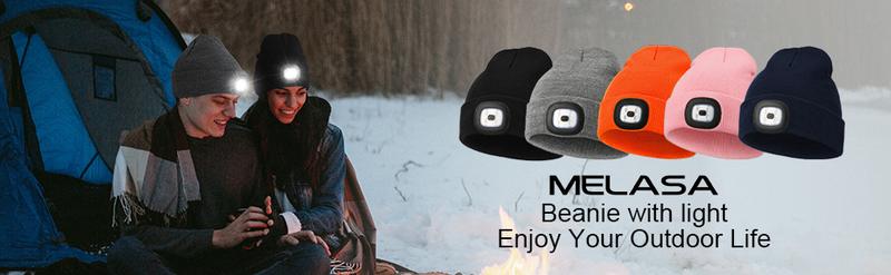MELASA Unisex Hat with Light, USB Rechargeable Hands Free Headlamp LED Beanie, Winter Gifts for Men Dad Father Husband Him