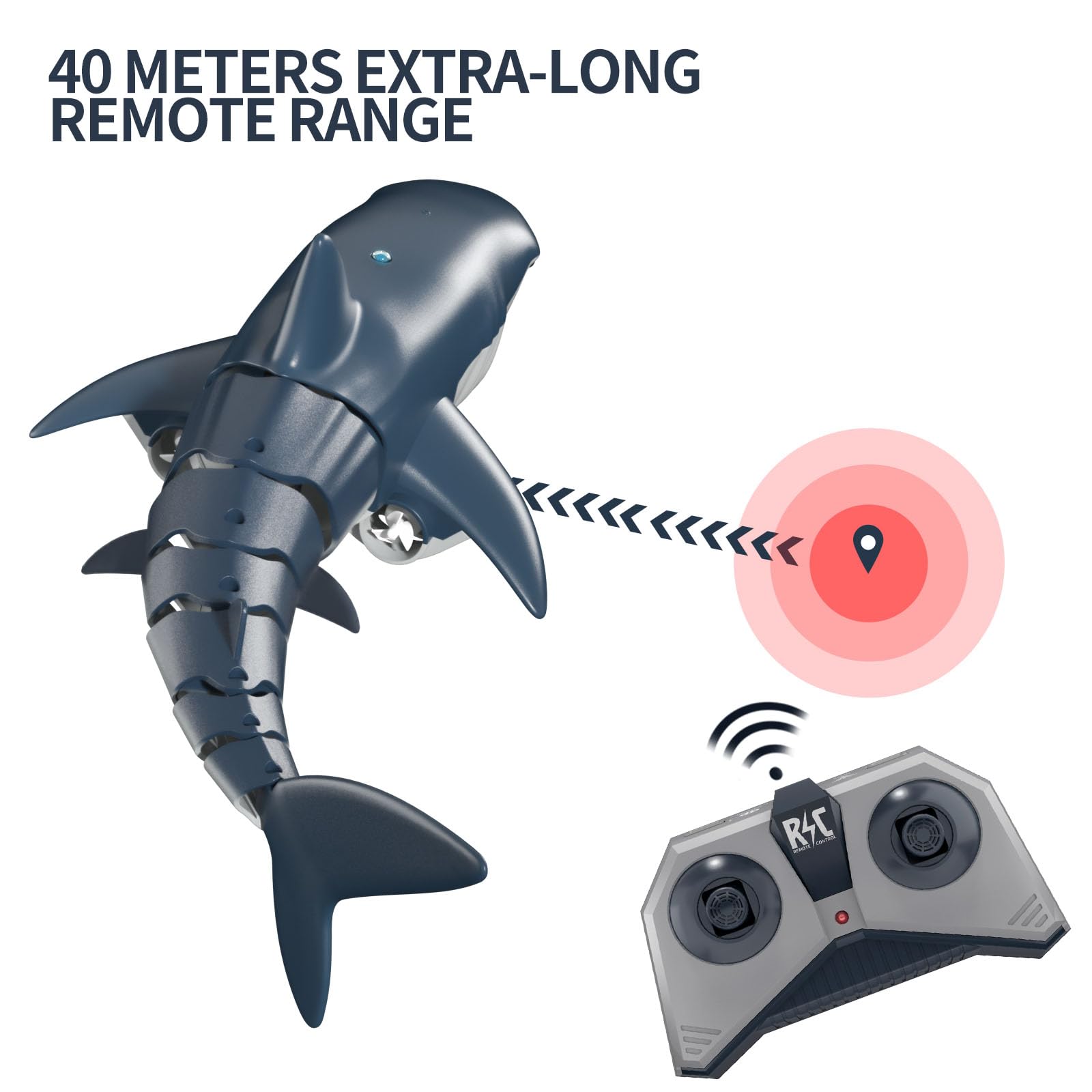 Summervibes Remote Control Shark Toys 1:18 High Simulation Scale Fish with Light for Lake Bathroom Pool 2.4g Electric RC Boat Birthday Couple Christmas Gifts