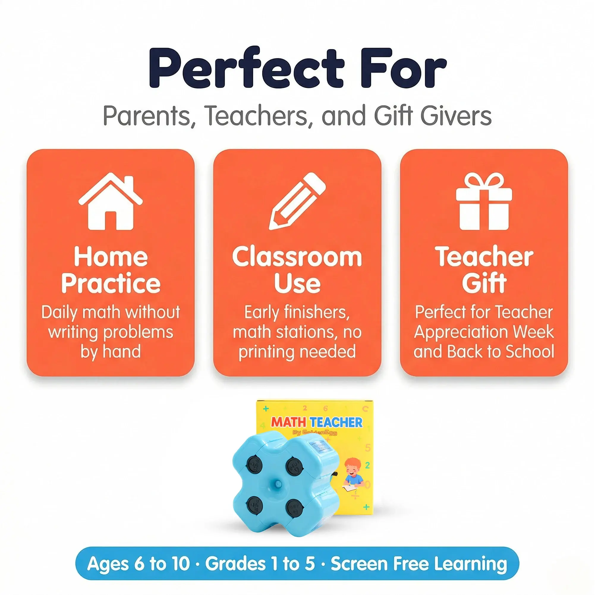 Math Teacher 4 in 1 Math Roller Stamp, Addition Subtraction  Multiplication Practice Tool, Math Stamp Roller for Kids  Ages 5-9 Classroom Home Use, Math Gift for Kids