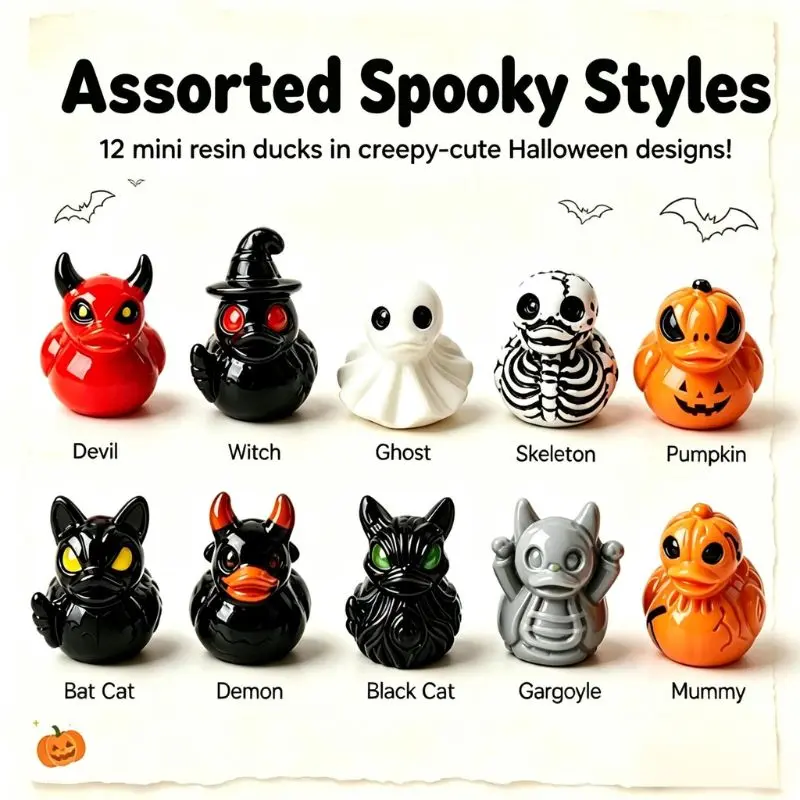 Mini Devil Ghost Skull Resin Ducks, Cute Spooky Desktop Decor, Creative Desktop Ornament, Mini Garden Ornament, Home Decor Ornament, Halloween Christmas Decoration, Party Gift, Decorative Piece, Decorative Ornaments