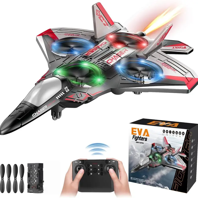Unisex Kids RC Flying Fighter Jet Toy - Durable EVA Foam, Wireless Remote Controller Aeroplanes, Multiple Flying Modes, Adjustable Speed, Cool Stunt Rotation, Rechargeable Battery, LED Lights, Learning Toy.
