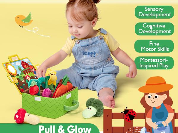 hahaland My First Garden Stuffed Toys Set-Fruits Vegetables Garden Plant Plush-Sensory for Babies 6-12 Months,Montessori Sensory Toy Carrot Flower with Rattles Mirror Squeaker Textures , Baby Gifts,Soft Huggable Stuffedtoy,Durable Soft Fluffy
