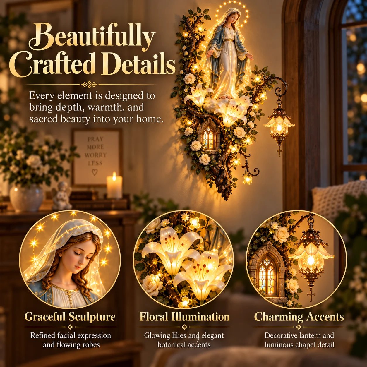 🙏✨ Blessed Mother Lighted Wall Décor | Virgin Mary 3D Religious Wall Art with Warm Ambient Glow