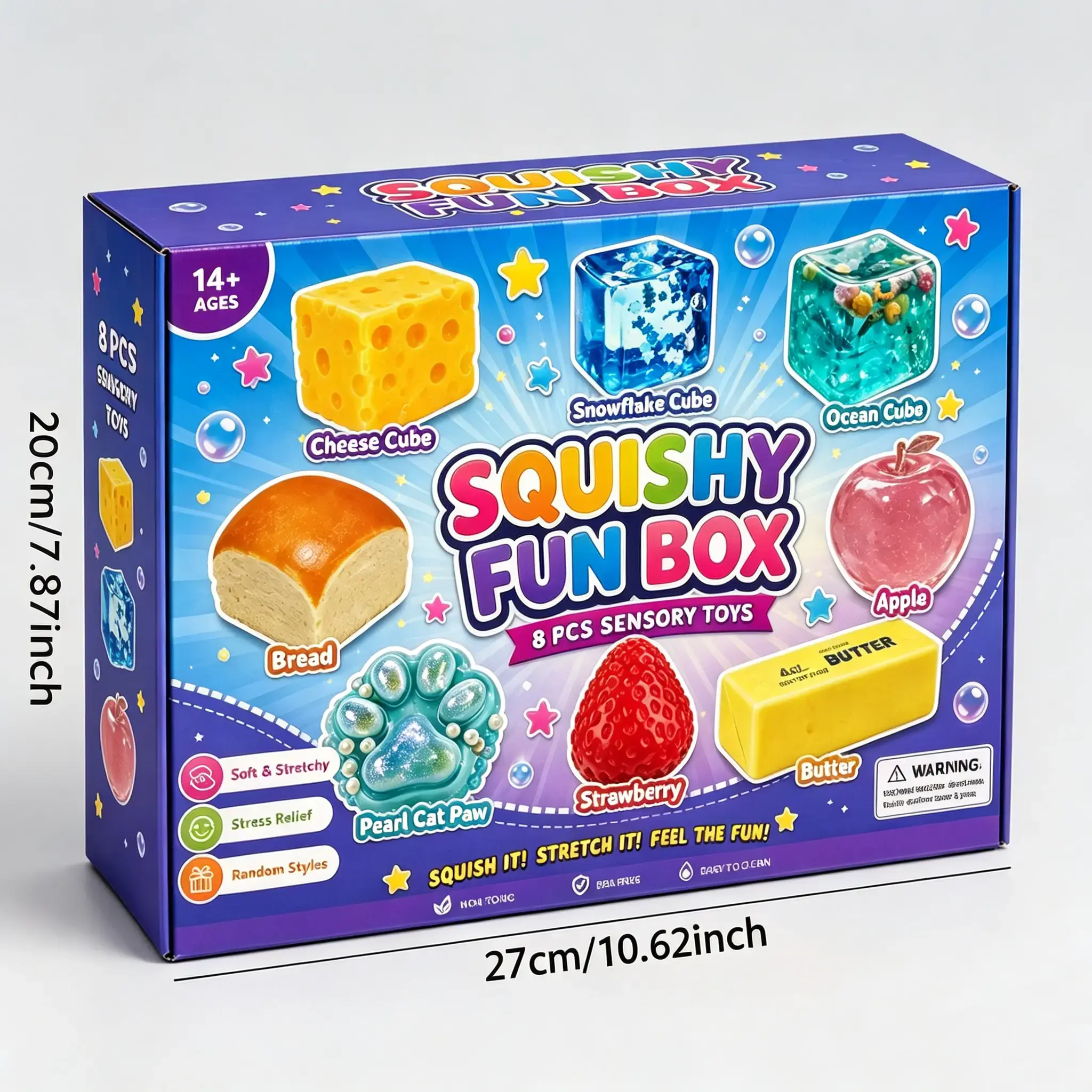 8-Piece Set Box Malt Sugar Stress Relief Fidget Toys, Sensory Bundle, Creative Slow-Return Squishy, Party Gift, 8 Different Styles