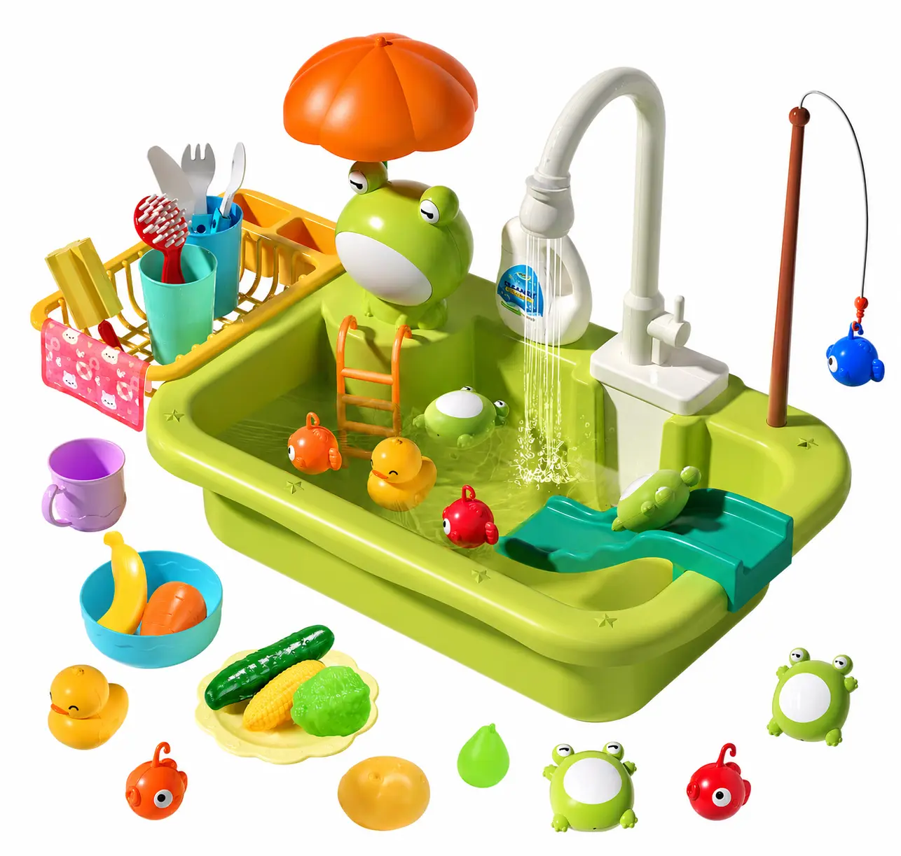 Play Sink with Running Water, Pretend Play Kitchen Sink with Upgraded Electric Faucet, Realistic kitchen play set learning cookingset Plastic Toy