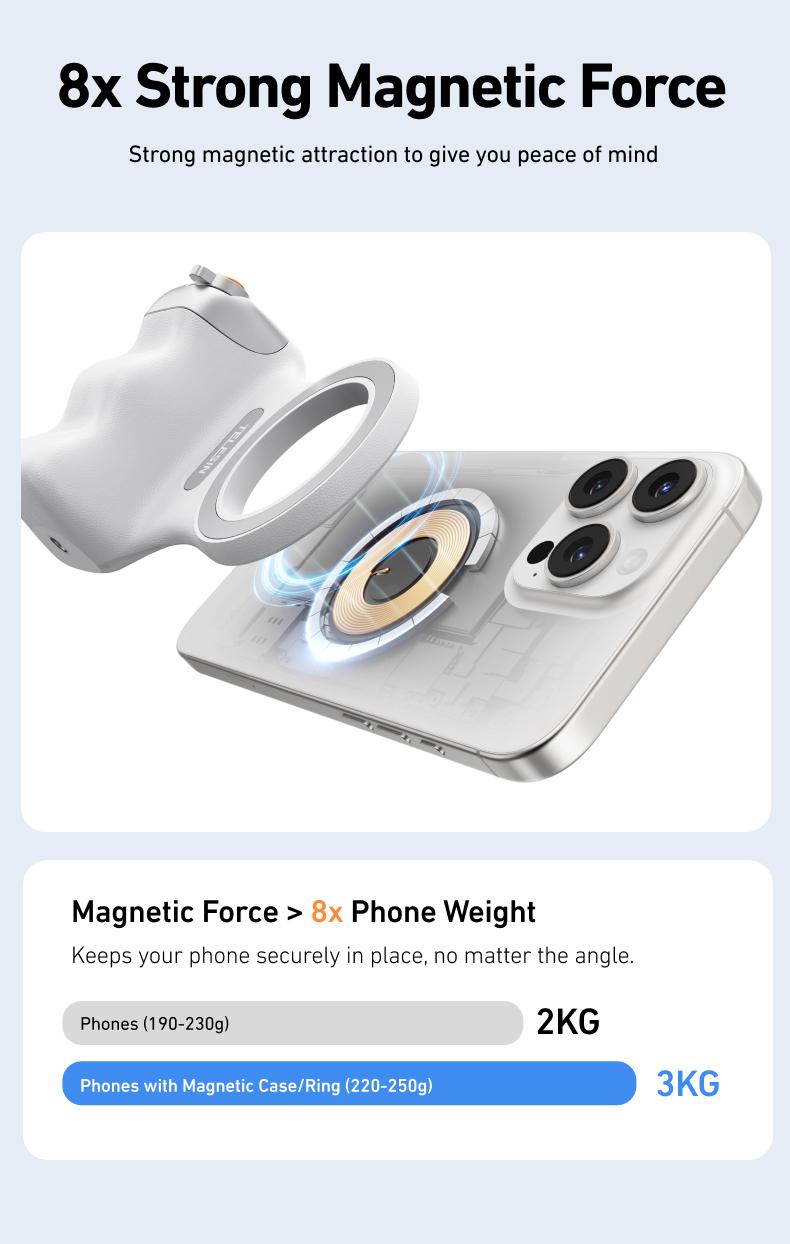 【TikTokShopBlackFriday】TELESIN Magnetic Phone Camera Grip with Wireless Shutter &ndash; DSLR-Style Handle for iPhone & Android, 1/4" Screw, Ergonomic Design, Perfect for Vlogging, Selfies, and Steady Shots, Compatible with iPhone 17