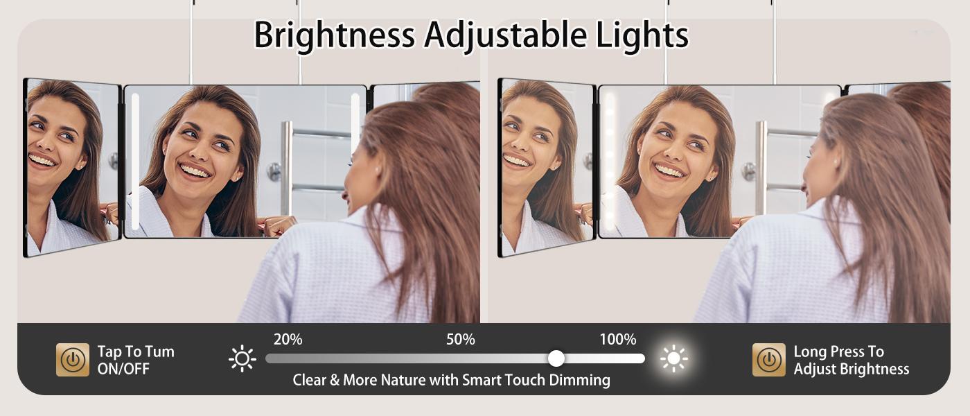 Umitec Adjustable LED Light 3 Way Mirror, Portable Trifold Mirror for Shaving, Grooming, Hair Styling, Dye Hair, Makeup, Braiding, 360 Degree Mirror campingessentials backtoschool,dorm decor,dorm room decor