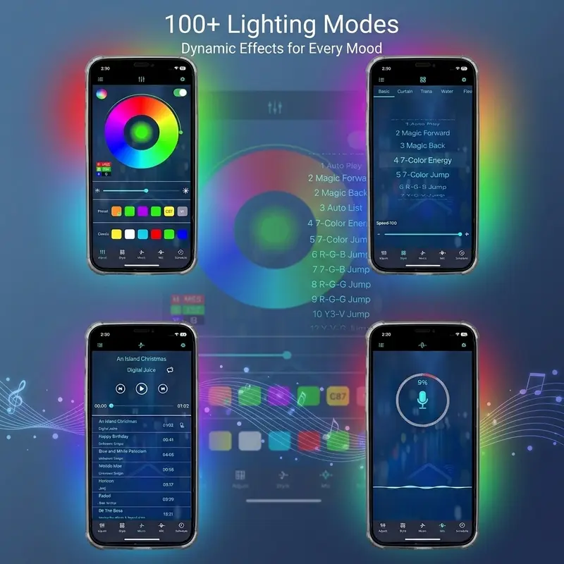 Smart LED Car Atmosphere Lights, USB-Powered RGB Multifunctional Ambient Lights with App Control & Music Sync, Strobe Function, 110cm+110cm 2-in-1 DIY Design, Car & Truck Accessories Decor Gift