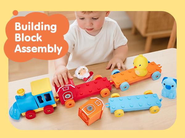 Hahaland Toddler Counting Matching & Sorting Activity Montessori Farm Train Set with Farm Animals Finger Puppets Keys to Lock and Unlock Barn Birthday Gift for Boys Girls 1-3Year Old Busy Board Magnetic Building Blocks