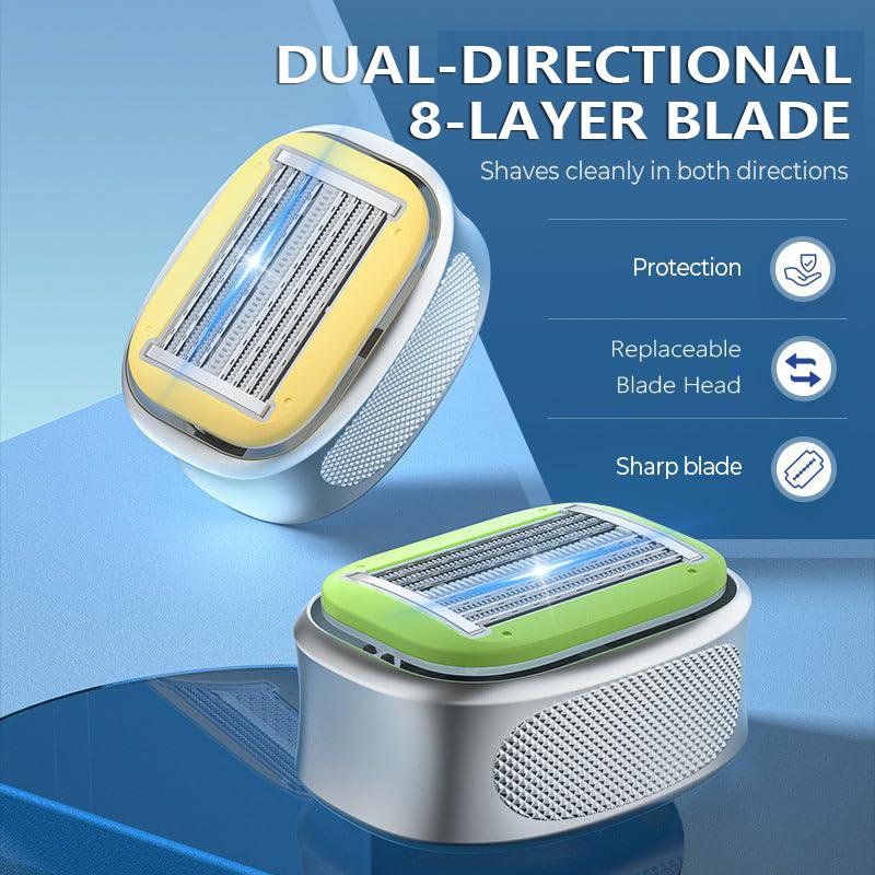 Bald Head Razor for Men - Dual-Directional 8-Layer Blade Head Shaver, Anti-Scratch Comb & Anti-Bump Design, Full-Body Waterproof Washable, Replaceable Heads & Full-Body Shaving (Legs/Arms), Sensitive Skin Friendly, Ideal for Daily/Travel/Gift Use