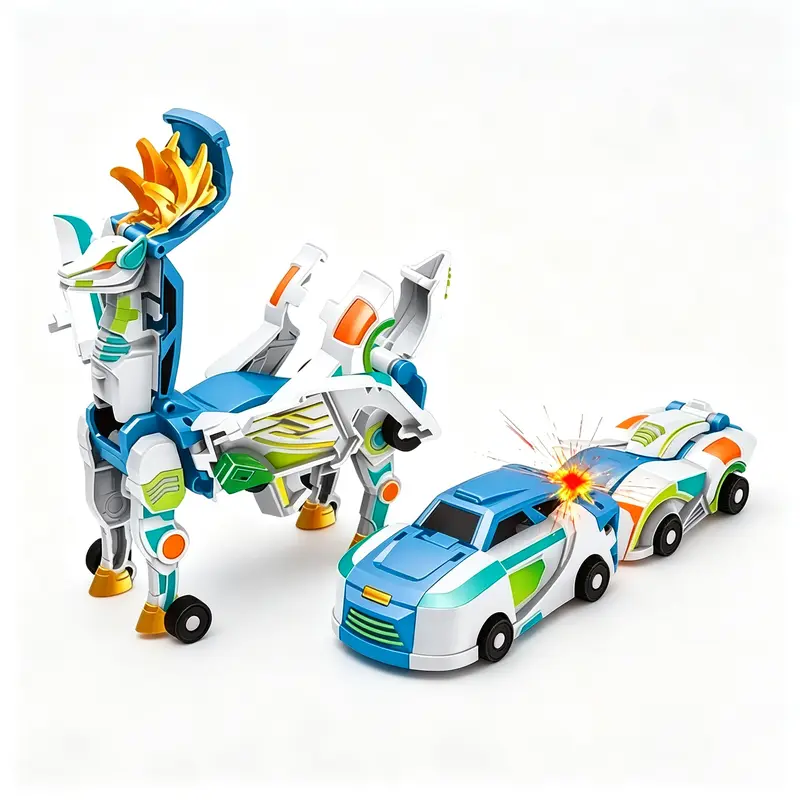 Magnetic Dinosaur Transformer Car Toy, 2-in-1 Magnetic Cars That Transform into Flying Dragon Deer and Unicorn, Automatic Collision Transforming Toy, Fun STEM Toy