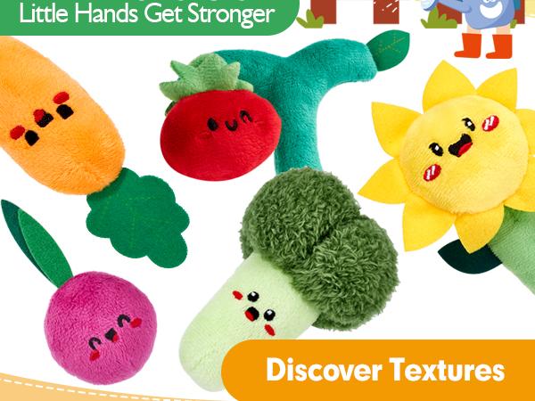hahaland My First Garden Stuffed Toys Set-Fruits Vegetables Garden Plant Plush-Sensory for Babies 6-12 Months,Montessori Sensory Toy Carrot Flower with Rattles Mirror Squeaker Textures , Baby Gifts,Soft Huggable Stuffedtoy,Durable Soft Fluffy