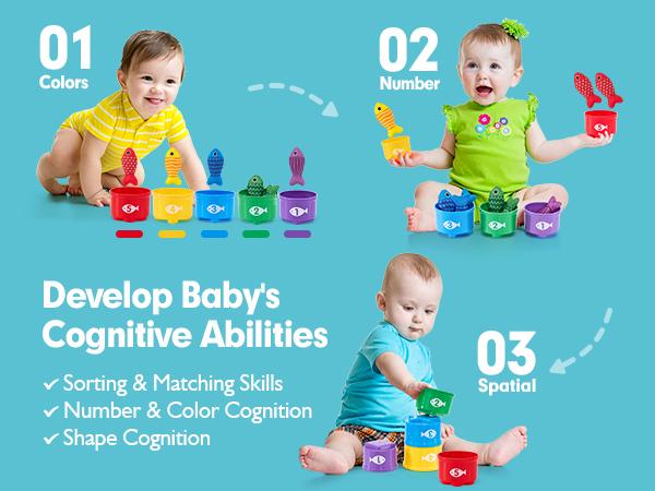 hahaland Toddler Fishing Set-10 in 1 Cloth Fishing Game Toddler Toys with Stacking Cups - Number Counting, Color Sorting Learning,Montessori-Inspired Fishing Game with 22 Pcs for 1 Year Old Boys Girls,Newborn/toddler Birthday Gift,Stackable Fish Buckets