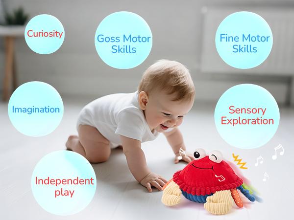 Hahaland Musical Crab Plush Toy - 48 Songs & Repeat What You Say - Crawling Musical Dancing Walking Bouncing Moving Bouncing Talking Learning Crab-Sensory Toddler Toys for Birthday Tummy Time Toy 0-3 Months/6-12 Months,Mothersdaygift/newborngift