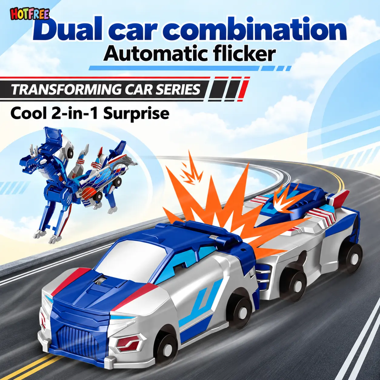 Magnetic Dinosaur Transformer Car Toy, 2-in-1 Magnetic Cars That Transform into Flying Dragon Deer and Unicorn, Automatic Collision Transforming Toy, Fun STEM Toy