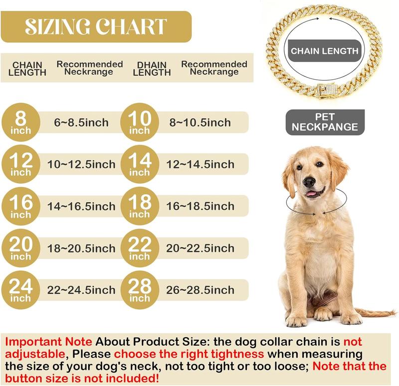 Dog Chain Diamond Collar Walking Metal Chain Necklace with Secure Buckle Pet Cuban Style Collar Jewelry Accessories for Small Medium Large Dog Cats