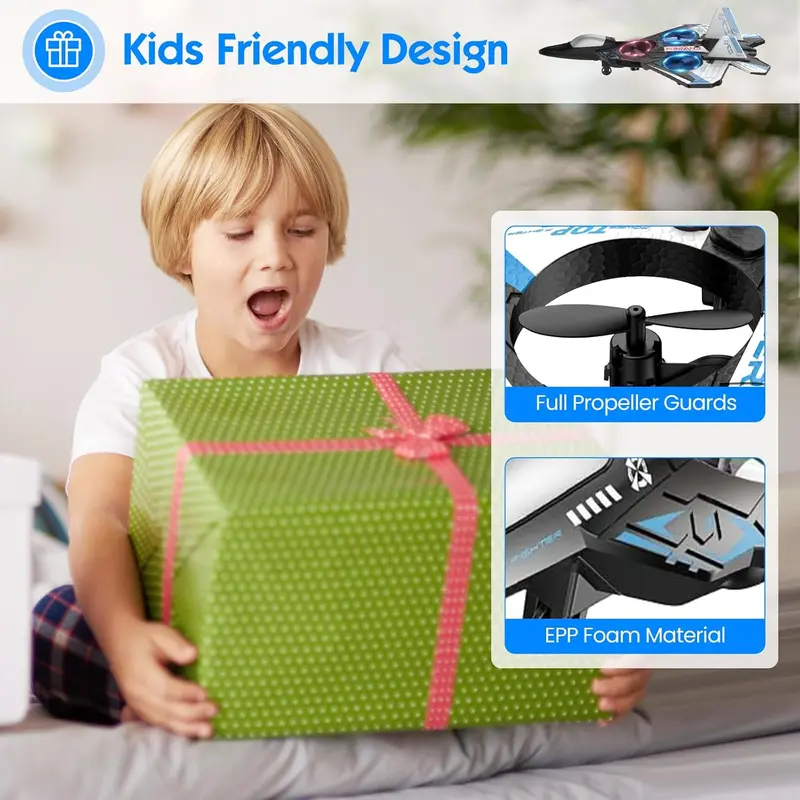 Unisex Kids RC Flying Fighter Jet Toy - Durable EVA Foam, Wireless Remote Controller Aeroplanes, Multiple Flying Modes, Adjustable Speed, Cool Stunt Rotation, Rechargeable Battery, LED Lights, Learning Toy.