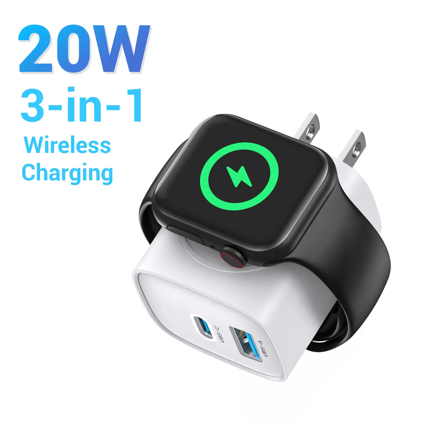3-in-1 Magnetic Wireless Cordless PD USB-C Wall Charger Block - 20W Fast Charging, Compatible with iWatch Ultra/9/8/7/6, iPhone 17/17 Pro/16/16 Pro/15 Series, Electronic Cellphone, Apple Watch Seires