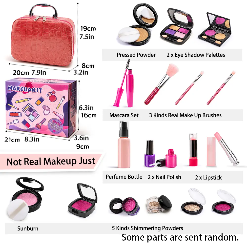Simulated Makeup Kit for Girls, Play Makeup Set for Kids - Includes Cosmetic Bag for Birthdays and Christmas, Imaginary Makeup Fun for Toddlers and Little Girls Ages 3+