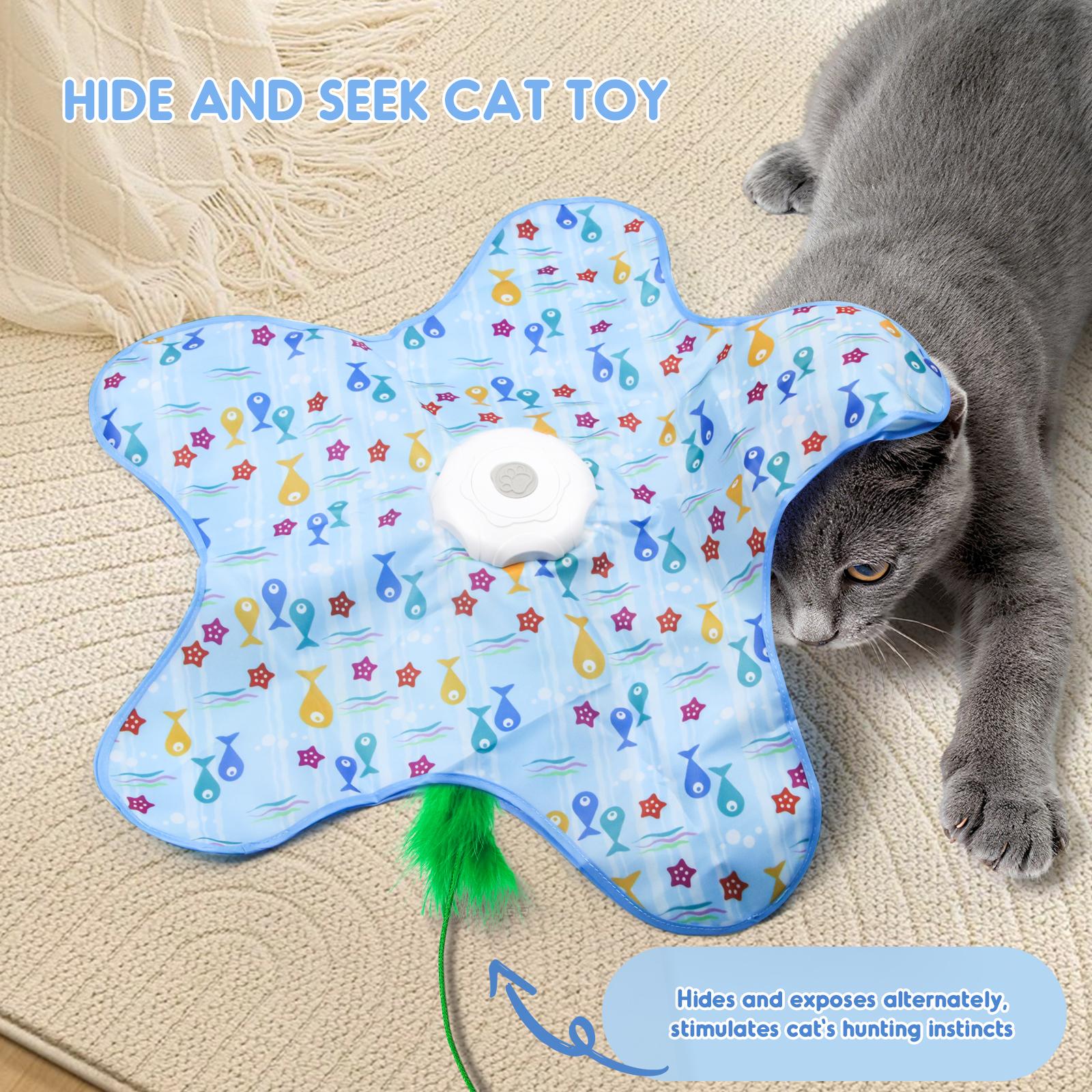 Interactive Unpredicatable Moving Feather Hunting Cat Toy , Hide and Seek Rechargeable Cat toy for bored cat,Automatic Chargeable，Indoor Exercise & Boredom Relief for All Breeds cats , Essential for Petlovers