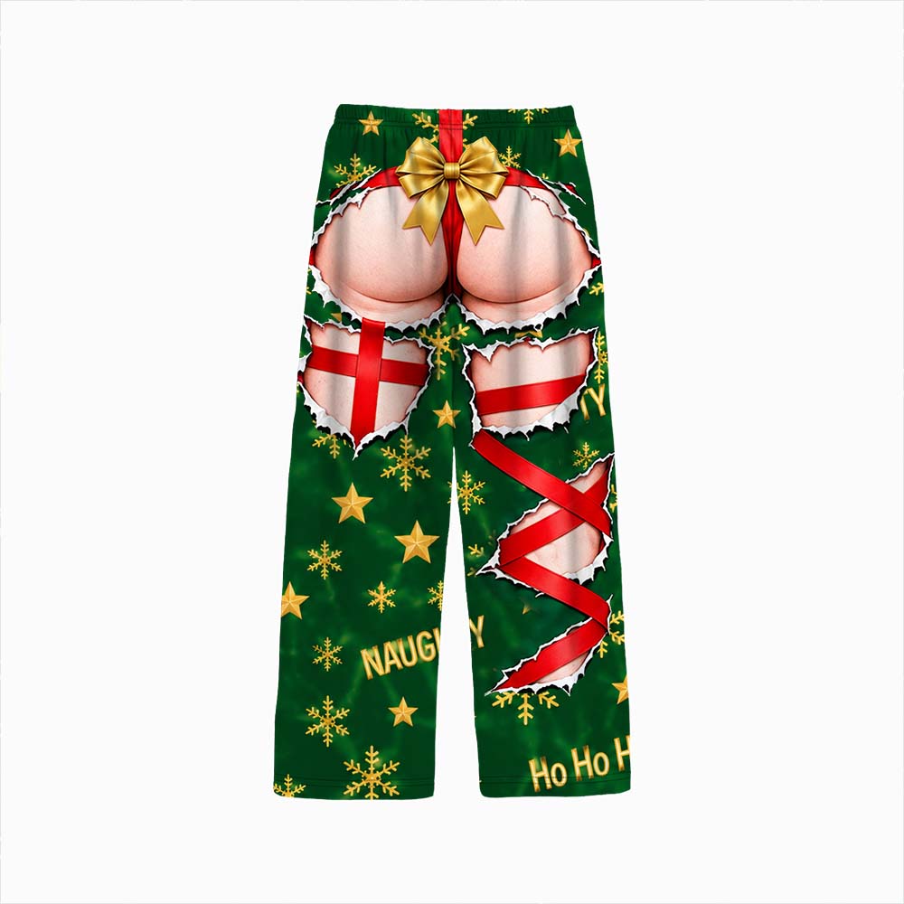 Stretch Jersey Text Print Style Pajama Pants, Holiday Gag Gift