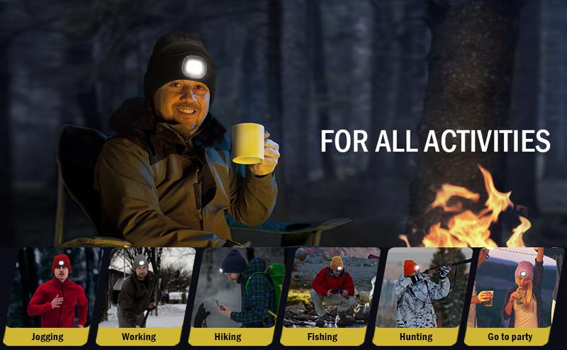 MELASA Unisex Hat with Light, USB Rechargeable Hands Free Headlamp LED Beanie, Winter Gifts for Men Dad Father Husband Him