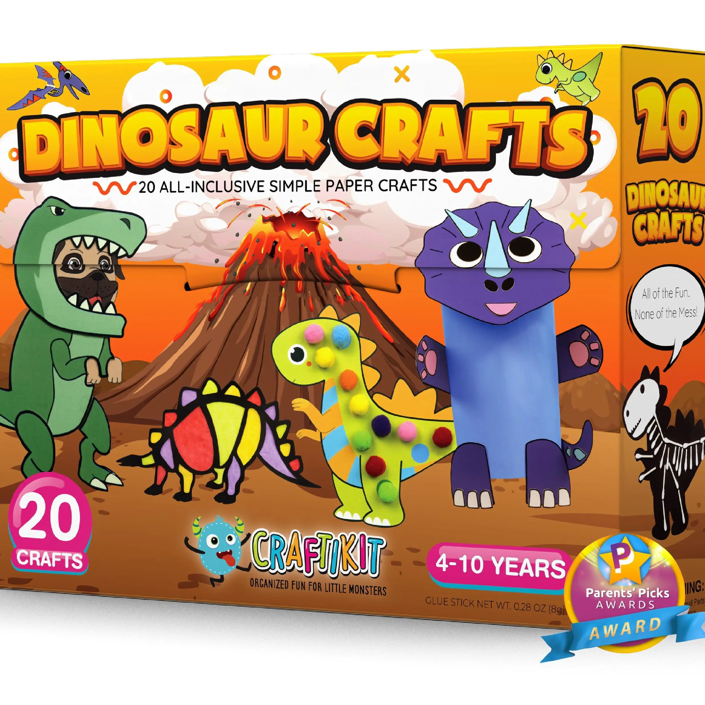 20 Crafts in a Box - 20 Simple Paper Crafts for Kids Ages 3-8 - Arts and Crafts Kit with Envelopes Glue Stick Tape - Low Mess Easy to Complete Fun for Creativity & Fine Motor Skills
