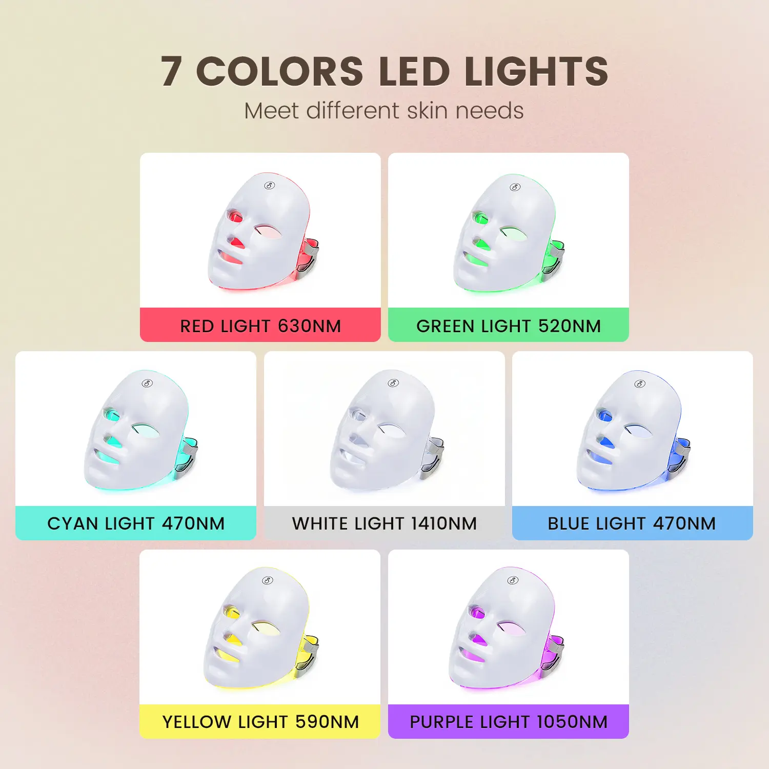 Red light therapy mask, 7 color LED photorejuvenation mask, daily care photorejuvenation, wireless charging.