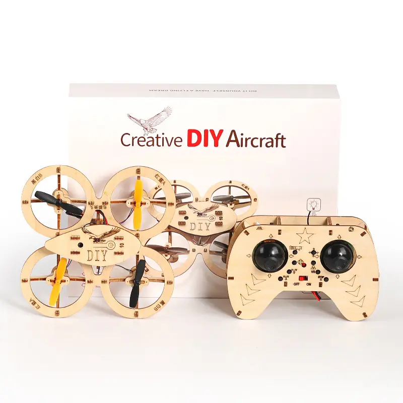 Beginner RC Wooden Training Toy Set with Remote Control and Batteries - DIY Assembly