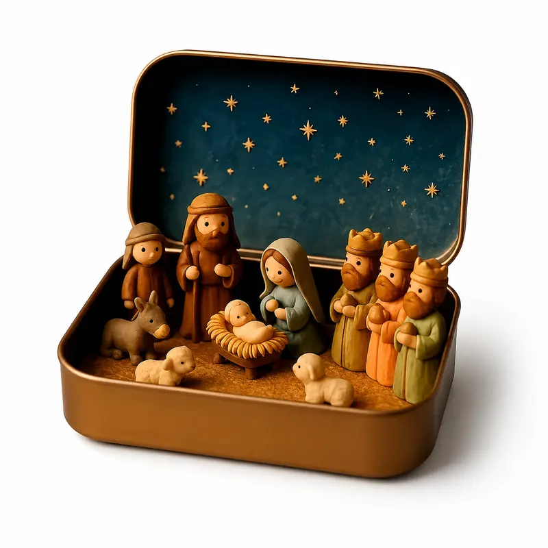 Religious Pocket-Size Mini Nativity Scene Set with Storage Box, Hand-Painted Plastic Figurines (Mary, Shepherd, Animals), Portable Christmas Table Decor, Ideal Holiday Gift