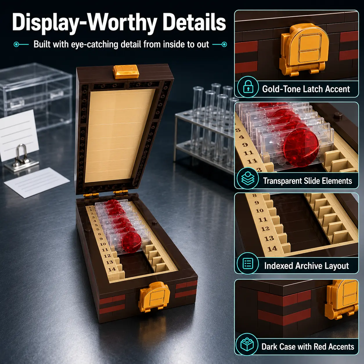 Blood Slide Box Building Set，Forensic Display Model Building Blocks,Openable Forensic Display Model with Numbered Slides,Ideal DIY Christmas Birthday Party Favor Gift for Kids & Adult Collectors to Build and