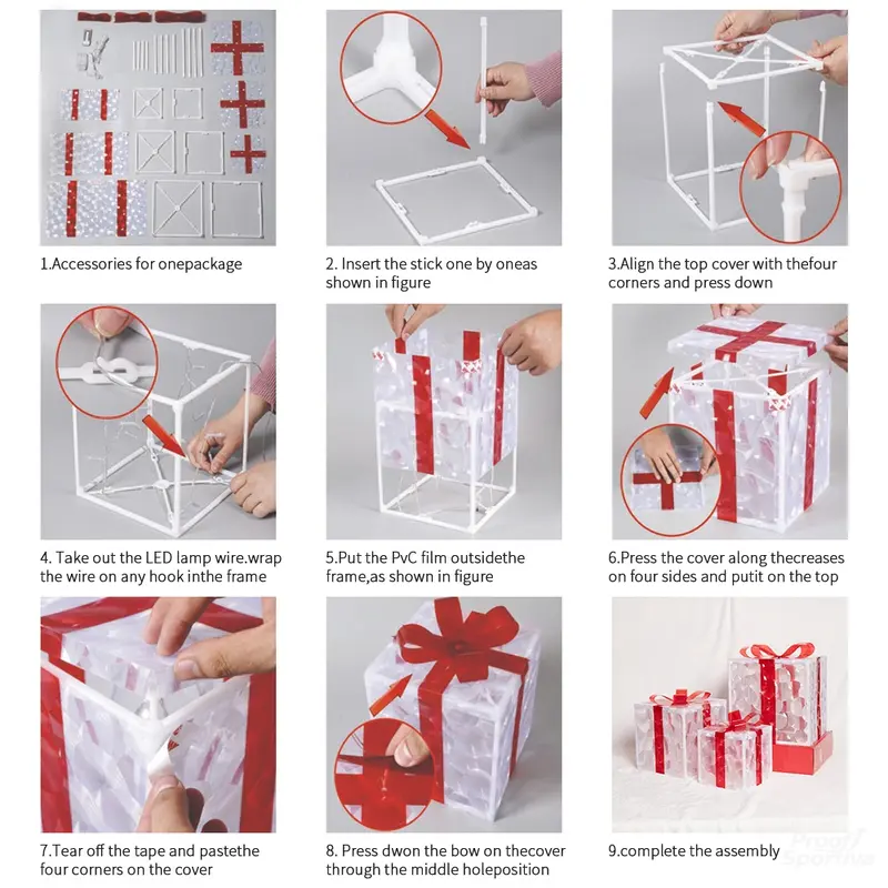 3pc Christmas Ornaments Gift Box LED Lanterns with Remote & Warm Light