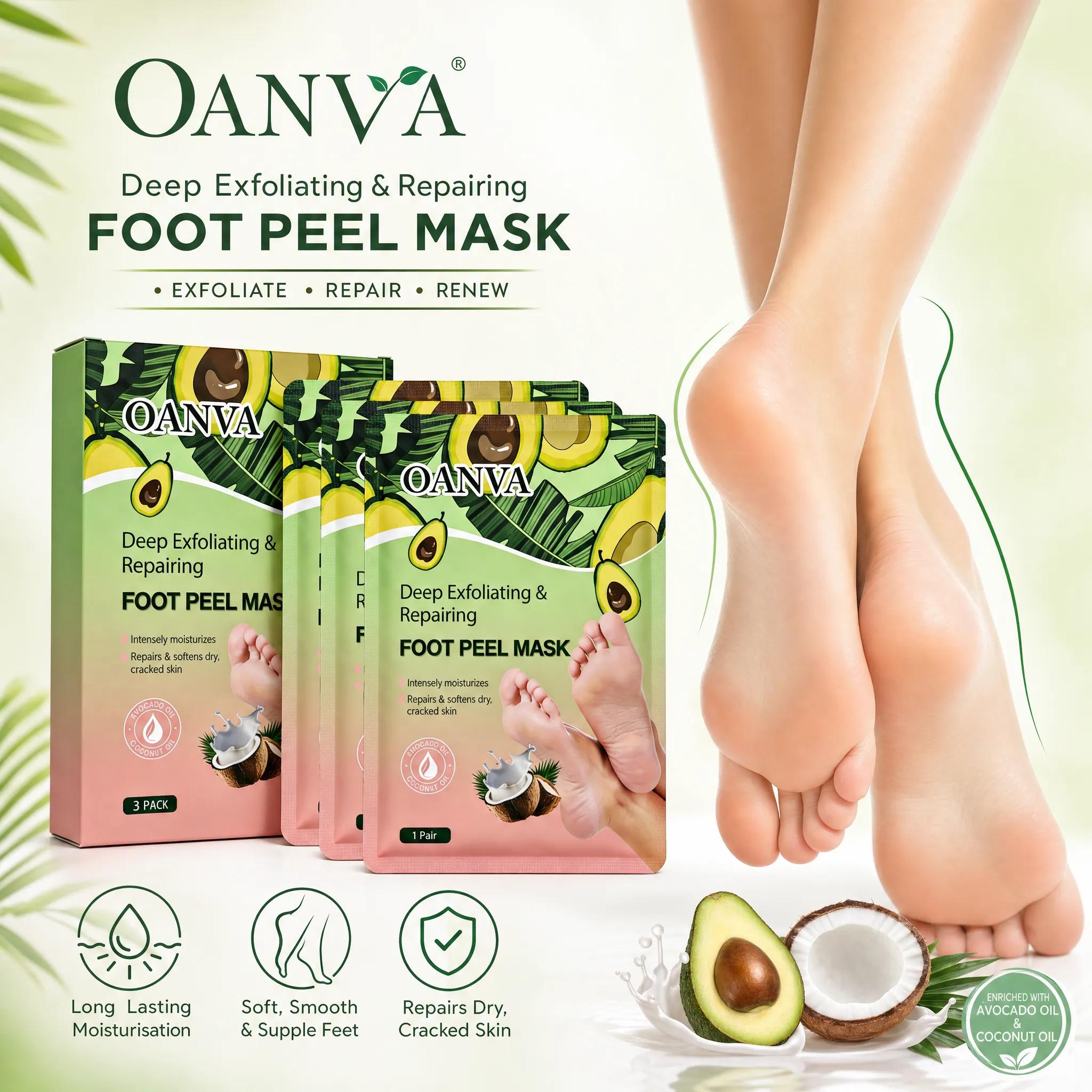 OANVA Foot Peeling Mask, Exfoliating Foot Peel Mask with Avocado Oil & Coconut Oil, Remove Dry Dead Skin & Calluses, Repair Cracked Heels for Baby Soft Feet