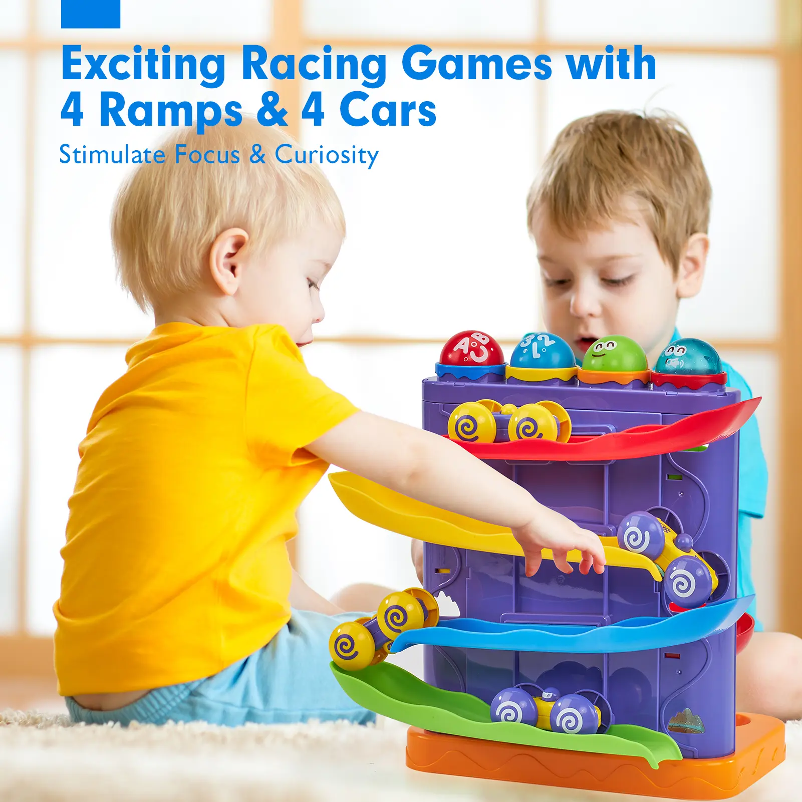2 in 1 Pound Ball Toy & Car Ramp Race Track / Pop Up Montessori Toys with Hammers,Toddler Toys for 1 Year Old Boy，Learning Early Developmental Montessori Toys for 2 Year Old Christmas Birthday Easter Gifts, Toddler Playset